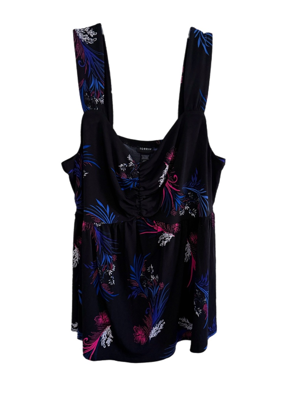 torrid Black Floral Ruched-Front Tank with Wide Straps and Empire Waist Size 1